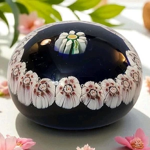 Vtg Hand Blown Italian Millefiori Paperweight By KB Blue, Red, White Daisy EC - Picture 1 of 6