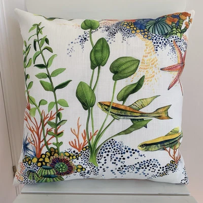 Osborne & Little Outdoor Fabric Cushion Cover CORALLINE - 17" - Fish and Coral - Image 1 of 3