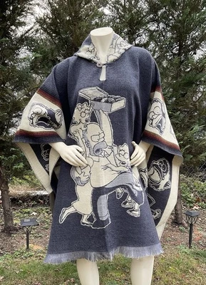 HANDMADE ALPACA PONCHO, The Simpsons, Gray Soft Warm, Perfect Gift For Christmas - Image 1 of 4