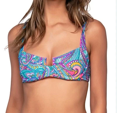 SUNSETS Talla Mediana Juliette Bikini con Aros Top de Natación Paisley Pop Azul Rosa Nuevo con Etiquetas Foto 1 de 4