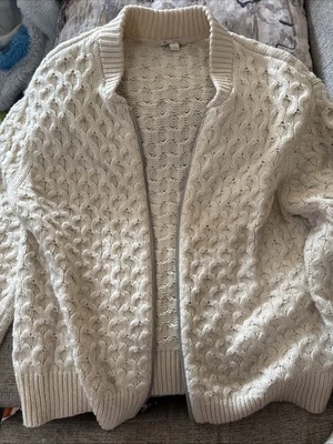 Gap Pequeño Off White Crema Espaciado Cable Tejido Cremallera Lana Suéter Talla L Foto 1 de 3