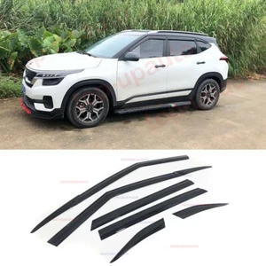 Black Window Vent Visor Trim Sun Rain Deflector Guard For Kia Seltos 2020-2022 - Picture 1 of 9