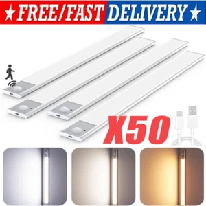 LED Motion Sensor Under Cabinet Closet Light USB Rechargeable Kitchen Lamp Strip - Picture 1 of 15