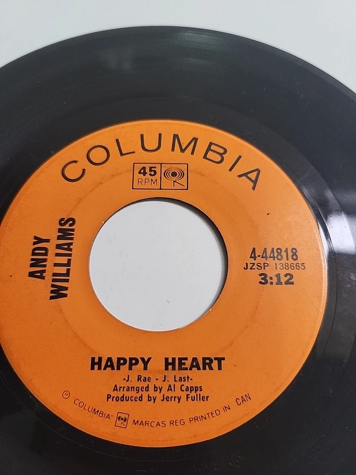 Andy Williams – Happy Heart/ Our Last Goodbye - 1969-Jazz- EX Foto 1 de 2