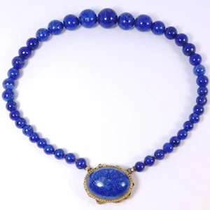CZECH ART DECO LAPIS GLASS GRADUATED BEAD NECKLACE - Picture 1 of 7