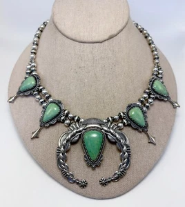 AMERICAN WEST Sterling Silver Squash Blossom Bead Necklace - Gr Turquoise - NWT - Picture 1 of 12