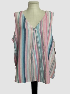 TIME AND TRU WARM COMBO STRIPED WOVEN LINEN BLEND Tank Sz M* - Picture 1 of 10