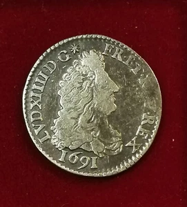 France , Louis XIV , 1/12 Écu aux 8 L , 1691 A , PARIS Argent - Imagen 1 de 2