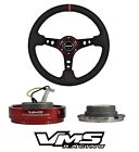 VMS RACING PILOTTA RED LEATHER 350MM STEERING WHEEL + QUICK RELEASE FOR TOYOTA