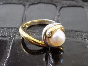Eleganter Damenring Pt.750er 18K Brillanten Perle Gold-Weißgold Ø 17,0 mm 12,2g - Bild 1 von 11