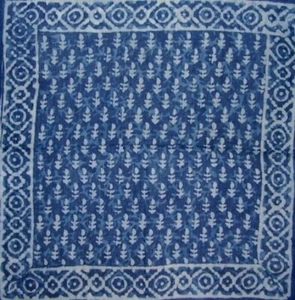 Indigo Blue Dabu Wax Batik Scarf Light Cotton 20 x 20 - Picture 1 of 1