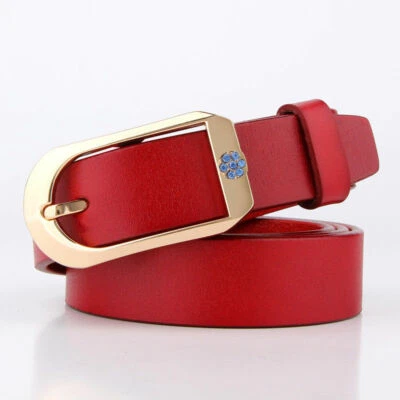 Womens Cowhide Leather Belts Vintage Rhinestone Decorated Trousers Waist Strap - Image 1 of 4