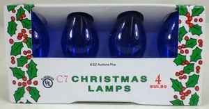 (4 Pack) Transparent BLUE C-7 Light Bulbs 5 Watt Holiday Christmas Night - Picture 1 of 2