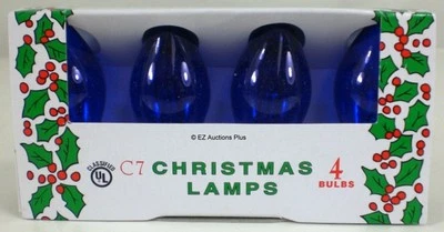 (4 Pack) Transparent BLUE C-7 Light Bulbs 5 Watt Holiday Christmas Night - Image 1 of 2