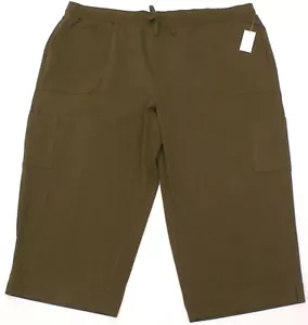 Womens Knit Cargo Capri Pants Plus 3X Drawstring Elastic Waist, Olive Green, NEW - Picture 1 of 3