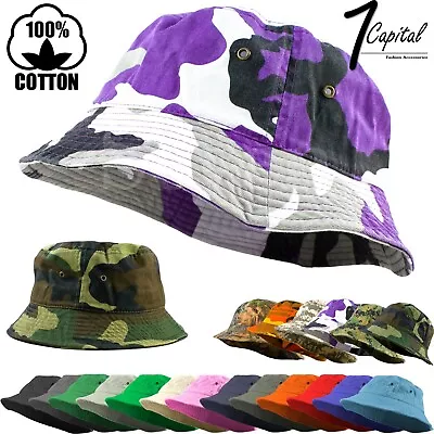 Bucket Hat Cap Cotton Fishing Boonie Brim visor Sun Safari Summer Men Camping - Image 1 of 3