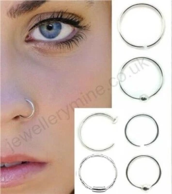 Sterling Silver Nose Ring Hoop 8mm 10mm Small Piercing BUY 2, GET 1 EXTRA FREE! - Image 1 of 4