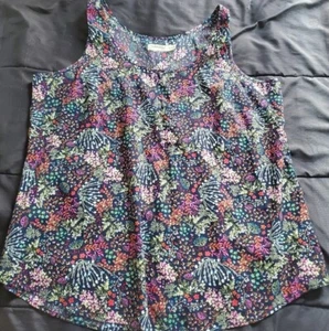 women xl sleeveless top dark navy blue with flower print - Picture 1 of 1