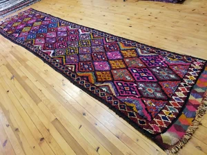 Bohemian Cr1920-1940s Antique Natural Dye Kurdish Tribal Runner Rug 2'9" x 13' - Picture 1 of 10