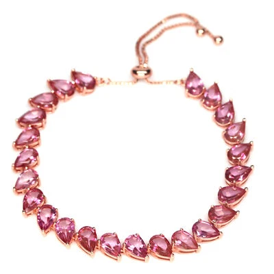 Gemstone Pink Mystic Topaz 925 Sterling Silver White Gold Bracelet 11.0" - Image 1 of 4