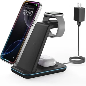 Caricabatterie Wireless per Stazione di Ricarica iPhone: 3 in 1 Supporto Caricabatterie Telefono per... - Foto 1 di 6