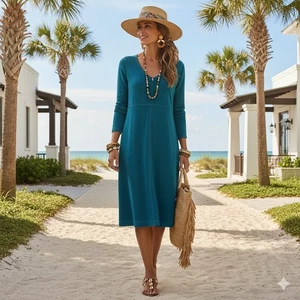Tommy Bahama türkis Langarm Reißverschluss Strickkleid M Resort Island Beachy Coastal - Bild 1 von 13