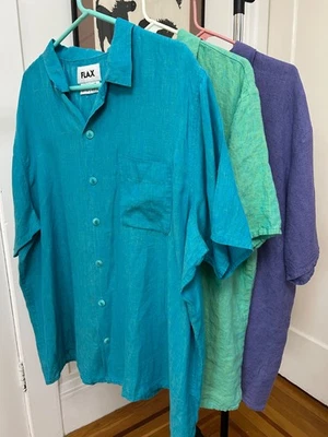 LOTE DE 3 camisas de lino 100 % lino para mujer/hombre talla GRANDE manga corta botón delantero Foto 1 de 4