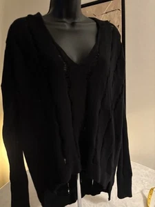 Maglione donna Express Distressed con cappuccio. Nero Taglia Large - Foto 1 di 14
