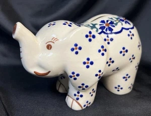 Vintage polnische Keramik Wiza Boleslawiec selten Elefant Sparschwein 6,75x4,25 Zoll - Bild 1 von 20