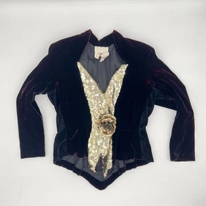 Vintage Cache Street Style Samt Blazer - Burgunderrot Pailletten Rose Statement Gr. 10 - Bild 1 von 16