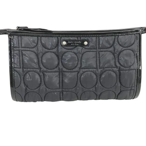 Kate Spade New York Black Quilted Cosmetic Bag Zippered Pouch Circles Rare - Picture 1 of 4