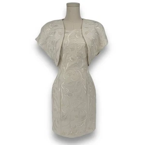 Vintage 1990s Lillie Rubin White Floral Beaded Bolero Jacket & Mini Dress Size 4 - Bild 1 von 16