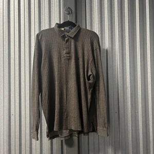 Polo Ralph Lauren Shirt Mens Large Brown Long Sleeve Herringbone Cotton Pullover - Picture 1 of 6