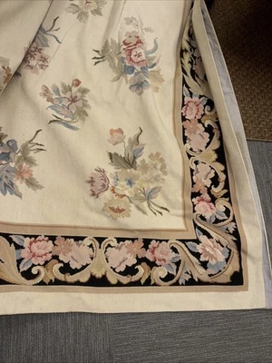 Needlepoint Rug 9x12, Floral, Ivory, Black Multi Colored , Wool - Image 1 of 4