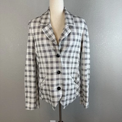 Cabi Womens 5292 Valentina Knit Blazer Size 10 Gray Black Check Plaid Pockets - Image 1 of 4