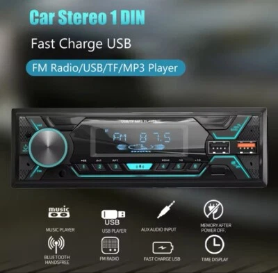 Autoradio 1 DIN Stereo MP3 Bluetooth FM ISO Aux USB, Lettore Multimediale - Immagine 1 di 4