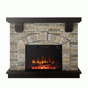 45" Electric Fireplace with Mantel  Faux Sone Infrared Freestanding with Remote