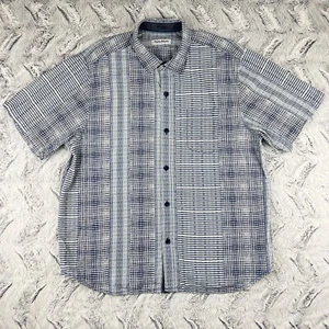 Tommy Bahama Hawaiian Shirt Mens XL Blue White Geometric Print Silk Blend TB93 - Picture 1 of 15