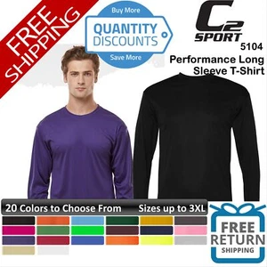 🔥 C2 Sport Men Performance Fabric Long Sleeve Poly T-shirt Up To 3XL 5104 - Picture 1 of 88
