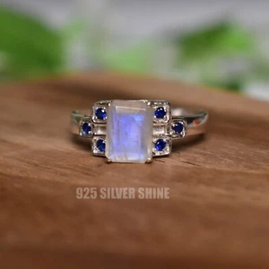 RAINBOW MOONSTONE NATURAL GEMSTONE 925 STERLING SILVER JEWELRY RING 3 TO 12 - Picture 1 of 8