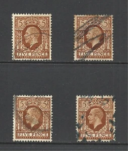 GREAT BRITAIN SCOTT 217 USED X 4 - 1934 5p YELL BRWN TYPE OF 1912/13  CV $5.50 - Picture 1 of 2