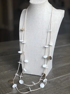 NWT CHICO'S Sloane Shell & Gold Disk Beaded Multi Strand STATEMENT Necklace - Picture 1 of 5