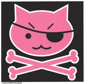 Süße ROSA PIRATENKÄTZCHEN Katze mit Augenklappe & KREUZKNOCHEN SELTEN Aufkleber CARTOON Aufkleber - Bild 1 von 1