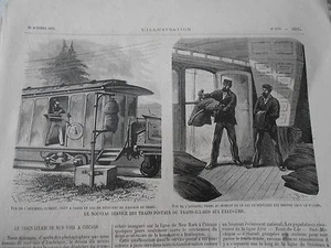 Gravure 1875 - Trains Postaux ou trains éclaires aux Etats Unis - Foto 1 di 1
