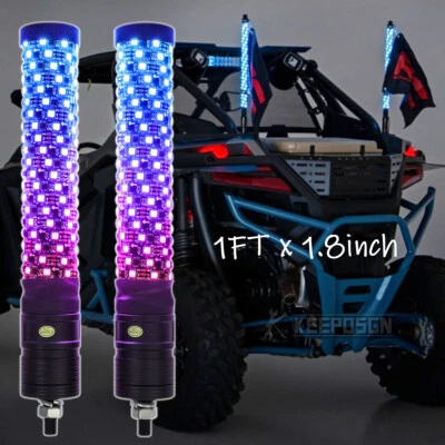 2x 1FT RGB Fat Spiral Whip Light Antenna Turn Signal Brake Remote For Arctic Cat - Image 1 of 4