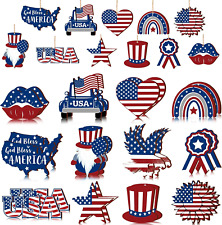 24 Pcs Patriotic Wooden Ornaments 4Th of July Wood Hanging Ornaments for Tree 