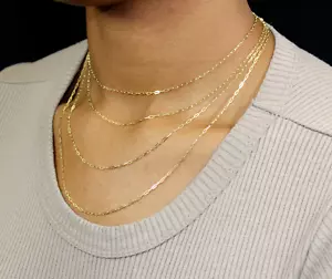 14k SOLID Gold Chain 1.5mm 2mm 3.5mm Necklace Paper Clip 14" 16" 18" 20" 22" 24" - Picture 1 of 36