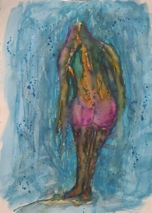 Modern Abstract Painting Watercolor Original 12" × 9" On Cotton Paper Signed - Picture 1 of 1