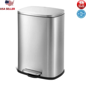 13.2 Gallon Stainless Steel Step Trash Can Soft Close Fingerprint Proof Non-Skid - Picture 1 of 10