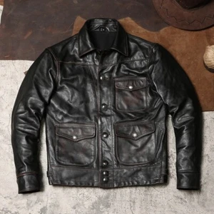 Vintage Style Handmade Handcrafted Horsehide Tea Core Leather Motorcycle Jacket - Bild 1 von 28